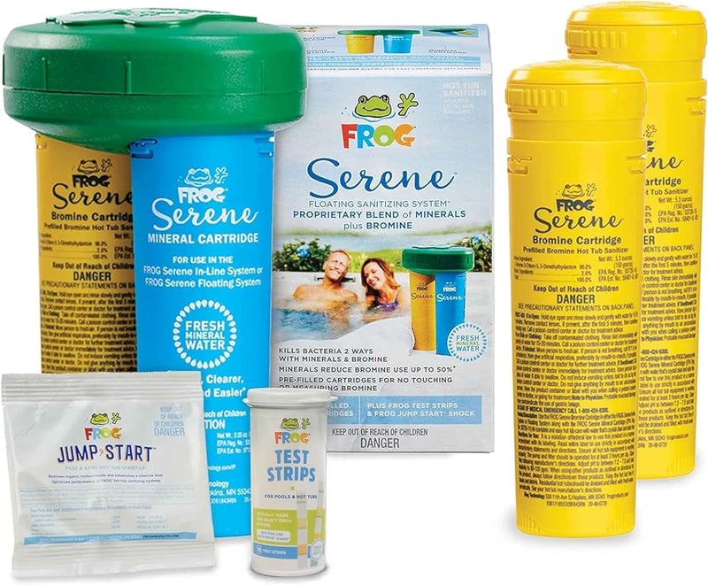 Frog Serene Floating System for Hot Tubs - Quick & Easy Prefilled Hot Tub Sanitizer - Hot Tub Maintenance System with Sanitizing Minerals & Bromine - 3 Month Bundle - Image 1